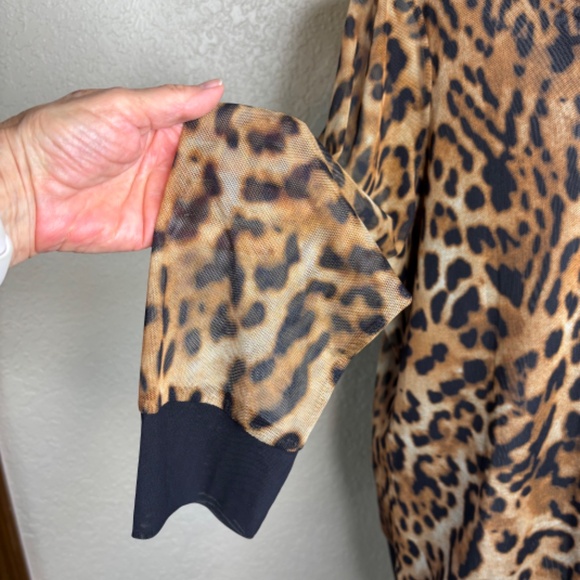 Chico's Size 3 Brown Black Leopard Animal Print Sheer Cardigan Women's Size XL - Picture 11 of 14
